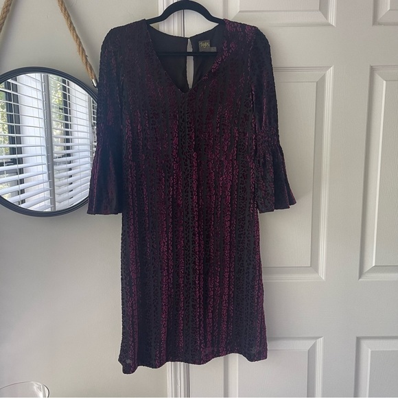 Taylor Smocked Sleeve Velvet Burnout Dress - Picture 3 of 10